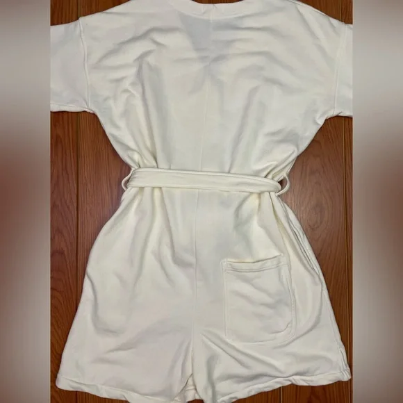 Alex Mill French Terry Tie Waist Button Front Romper Ecru/Ivory Size XL - Picture 4 of 6